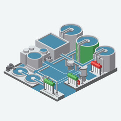 Obraz premium Isometric Water Treatment Plant Facility Illustration.