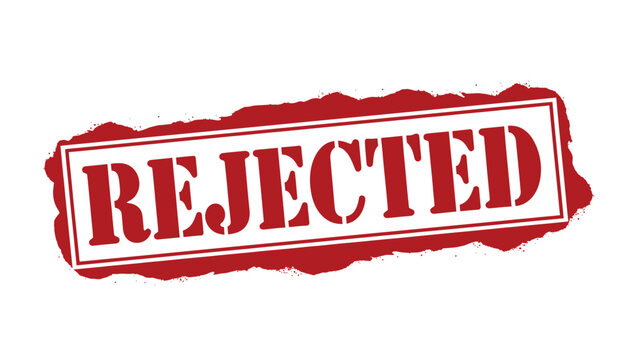 Rejected Stamp Icon: A bold red REJECTED stamp conveys a message of refusal, cancellation or denial against a white background.