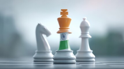 Chess pieces with Indian flag-inspired king dominating strategic battlefield