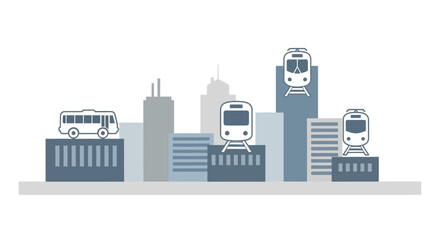 Obraz premium Urban transport, city skyline with bus and trains, infographic style