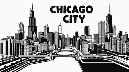 Fototapeta premium chicago city skyline urban architecture downtown landmark travel tourism america usa landscape metropolitan business culture modern historic destination famous district with lake michigan skyscrapers