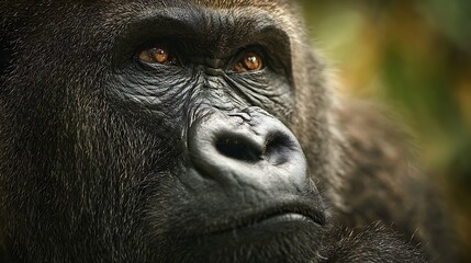 Obraz premium Close-up of a gorilla's face, showcasing detailed fur, eyes, and thoughtful expression
