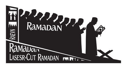 Muslim people celebrating Ramadan with lantern in a silhouette style