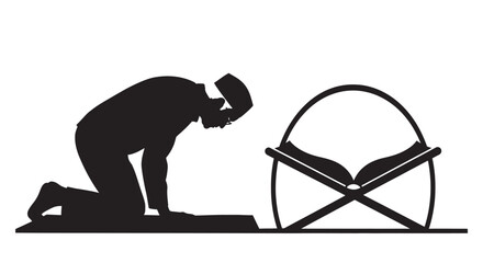 Man praying beside open book in silhouette with copy space