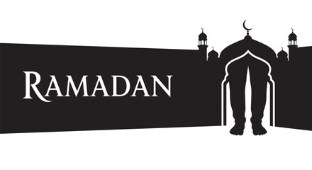 Ramadan greeting with mosque silhouette and copy space