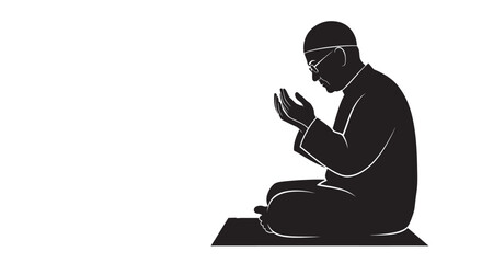 Man praying in Islamic prayer pose on a prayer mat with hands raised