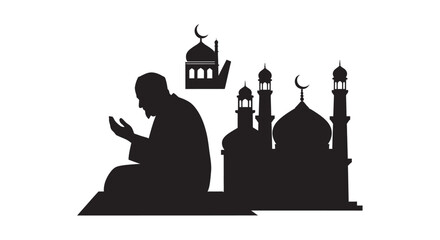 Man Praying Silhouette with Mosque Architecture Islamic Faith Spirituality