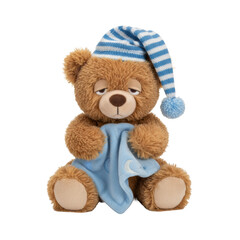 Fototapeta premium Sad teddy bear with sleeping cap and blanket