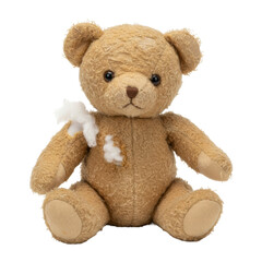 Worn teddy bear with stuffing visible