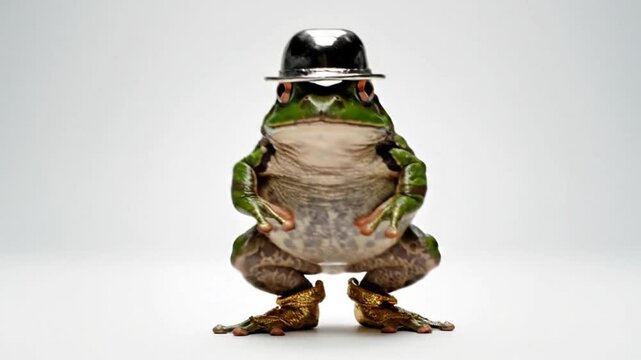 Frog Dance Funny Amphibian Wearing Hat and Boots Conceptual Studio Shot