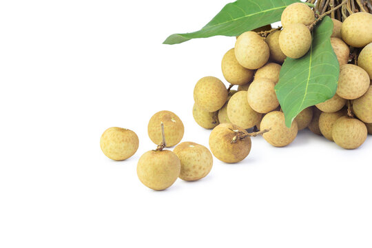 Pile of longan fruits isolated on white background