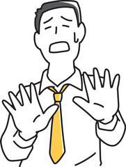 困った顔で否定する男性社員