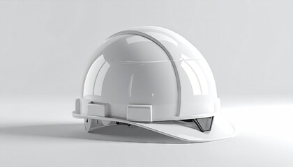 Fototapeta premium White construction helmet displayed on white backdrop, studio shot