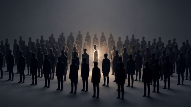 Golden Light Individual in Dark Crowd