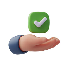 3D hand holding green check mark symbol