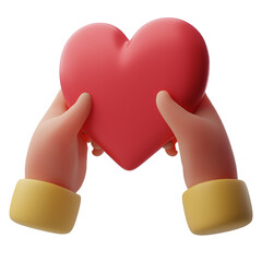 3D hands holding red heart symbol of love and care