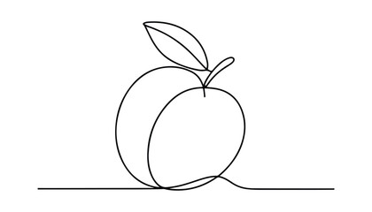 One continuous line illustration of an Peach fruits, isolated on white background.