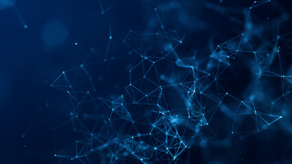 Abstract Blue Digital Network Connections and Dots on Dark Background for Technology or Data Visualization Concepts. Technology Digital Background. 3d Rendering