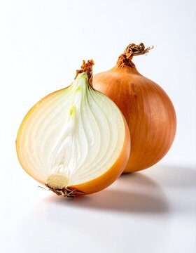 Fresh onion half vibrant layers, isolated on white background, perfect for cooking, nutrition, healthy eating, kitchen, food blog, or recipe concept.