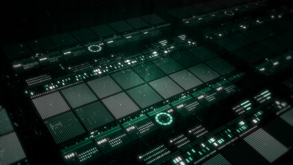 Digital technology interfaces with data and grid layout, perfect for tech, AI, cybersecurity, and futuristic UI designs. Technology Digital Data Abstract Background. 3d Rendering