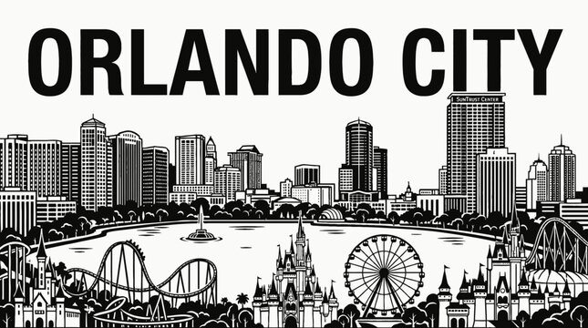 orlando city skyline urban architecture downtown landmark travel tourism america usa landscape metropolitan business culture modern historic destination famous district with theme park lake florida