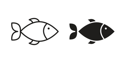 Fish icons vector. Line and glyph design with editable stroke