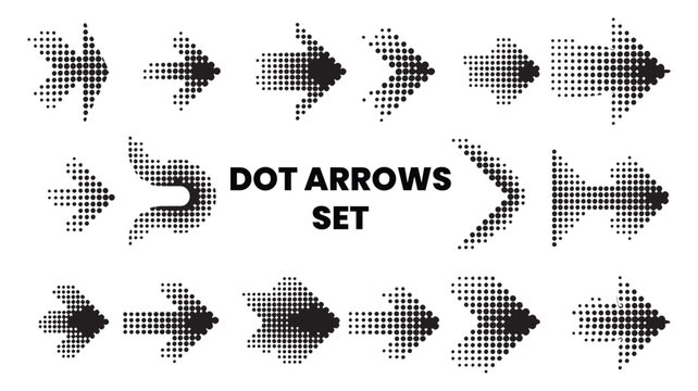 Halftone Dotted Arrow Direction Set &ndash; Infographic Navigation, Presentation Flow, UI Wayfinding