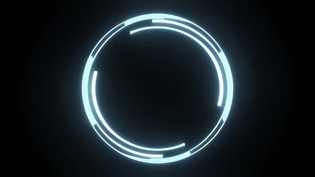 Futuristic glowing circular HUD frame rotating in darkness, conveying technology, energy, and innovation, ideal for sci-fi interfaces, digital intros, and high-tech branding content.