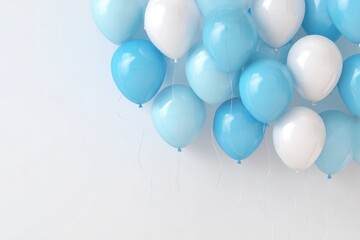Delicate Sky Blue Balloons Cluster Floating Against Clean White Backdrop Festive Celebration Atmosphere Airy Pastel Tones Birthday Anniversary Decoration Elements Design