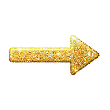 Glittery gold arrow isolated on transparent background