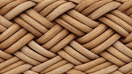 Close-up of intertwined, textured, natural-toned fibers creating a geometric weave pattern