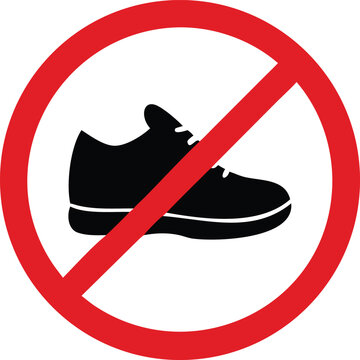 A red prohibition sign displays a black silhouette of a shoe indicating