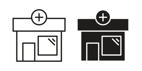 Pharmacy icons vector. Line and glyph design with editable stroke