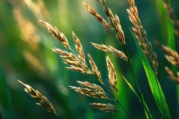 Ethereal Golden Grass in Warm Light Botanical Field Abstract Summer Meadow Natural Grain Textured Agriculture Outdoor Ambiance