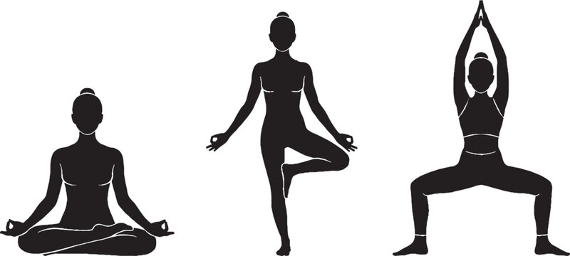 Vector illustration of a black silhouette of a beautiful woman and young girl dancing in a yoga pose, showing the graceful body figure and hair outline of a lady ballerina in a fashion sport dance