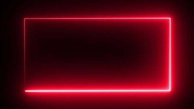 A vibrant red neon rectangle illuminates against a completely black dark background creating a stark contrast
