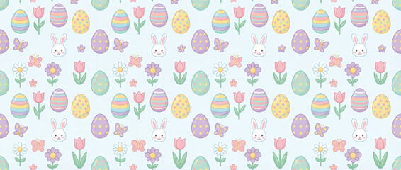 Easter Pattern Icons with Eggs Flowers Bunnies and Butterfly