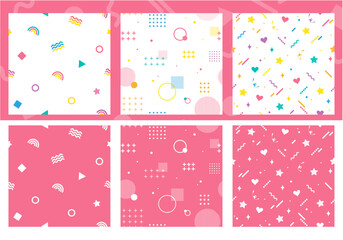 可愛い図形のパターン模様のセット素材