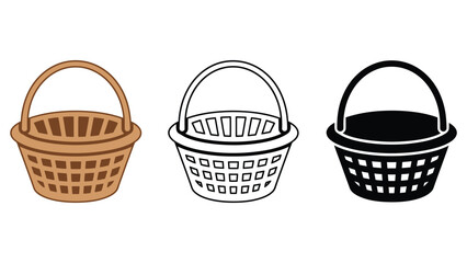 Three different styles of woven baskets are displayed.