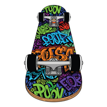 Colorful Graffiti Skateboard with Wheels.