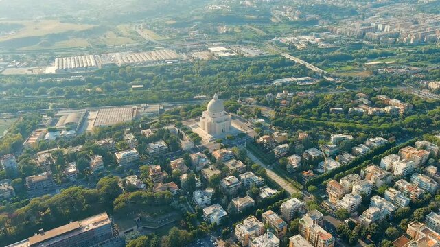 Rome, Italy. Basilica dei Santi Pietro e Paolo. District EUR - Quarter is a vast complex of buildings built on the orders of dictator Benito Mussolini. Drone footage, Point of interest, Point of inte