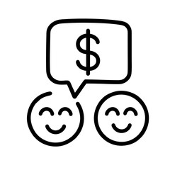 Money talk and financial success icon with smiling faces and dollar speech bubble
