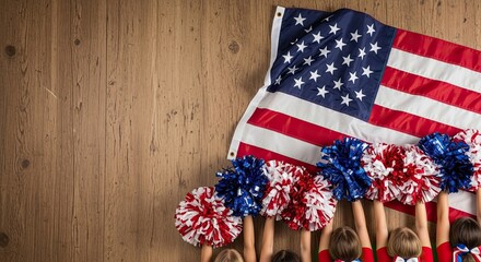 Obraz premium Celebrating labor day with patriotic pompoms and american flag decorations