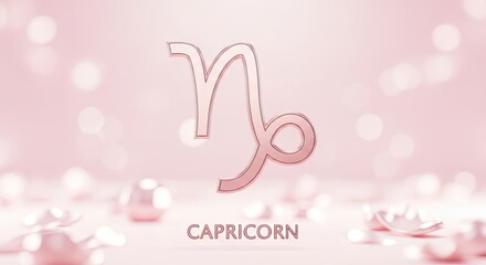 Capricorn zodiac sign symbol with blurred pink bokeh background. Astrology and horoscope concept for design.