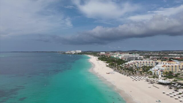 Eagle Beach Aruba aerial timelapse with turquoise water and white sand