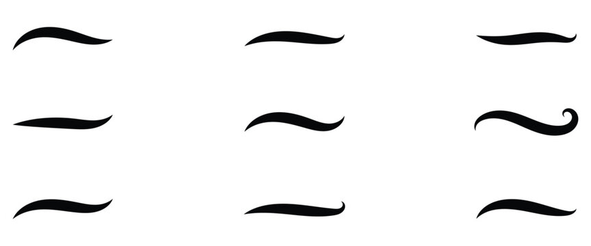 Stylish hand drawn vintage look vector Swoosh tails or swashes for play game logo, text design and web design elements. Isolated on a white background.