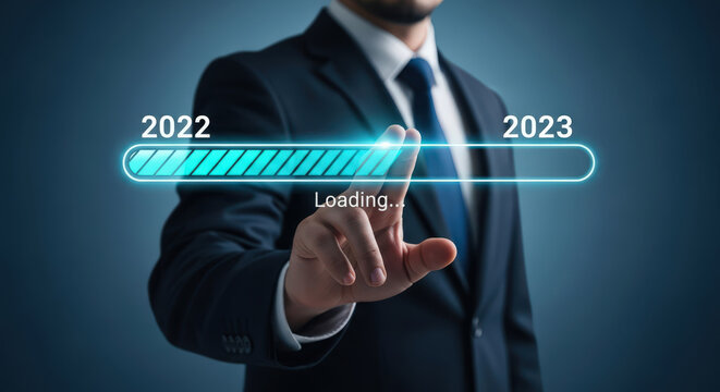 Business Transition from 2022 to 2023 Concept Loading Screen. Transition Business, Progress, 2022, 2023, Loading, Innovation, Development