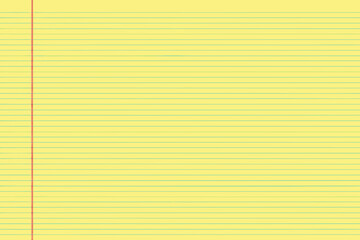 Fototapeta premium Yellow lined notebook paper with a red margin a simple background