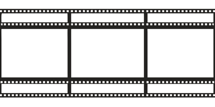 A black film strip with multiple rectangular frames representing motion picture footage