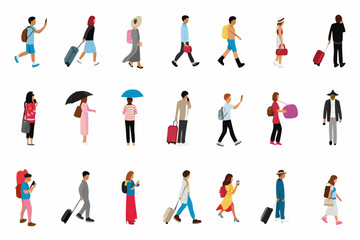 Diverse group of stylized people in various poses and attire